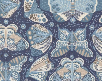 Butterfly Novelty (Dark Blue) – Night Owl Collection by Gingiber for Moda Fabrics | 100% Cotton Quilting Fabric, Sold by the Yard