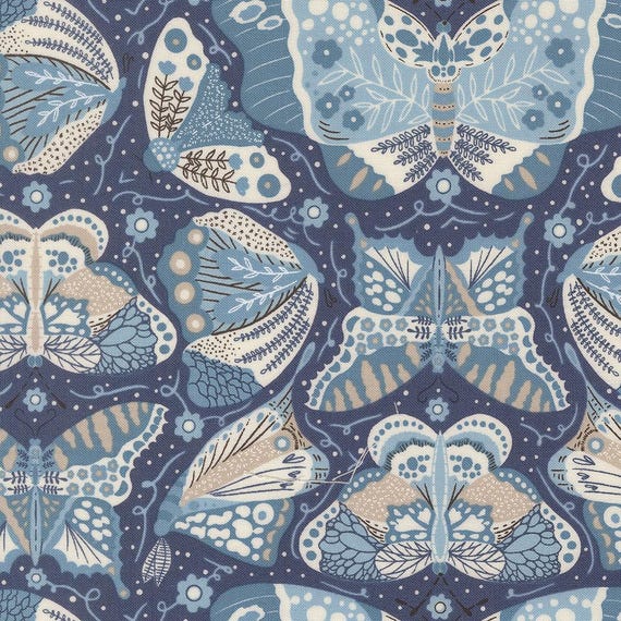 Butterfly Novelty (Dark Blue) – Night Owl Collection by Gingiber for Moda Fabrics | 100% Cotton Quilting Fabric, Sold by the Yard