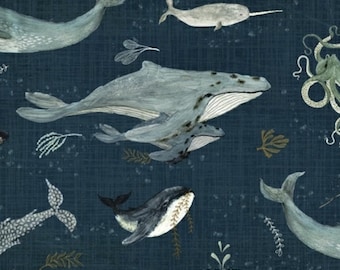 Whale Quilt Fabric by the Yard, Cotton Ocean Print Fabric for Sewing & Crafts, Katherine Quinn Designs, Oeko-Tex Certified Windham Fabrics