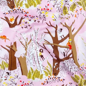 Heather Ross Girls in Trees Fabric Pink | Studio Edit for Windham Fabrics | Whimsical Children Cotton Quilt Fabric by the Yard