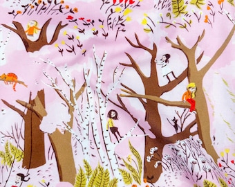 Heather Ross Girls in Trees Fabric Pink | Studio Edit for Windham Fabrics | Whimsical Children Cotton Quilt Fabric by the Yard