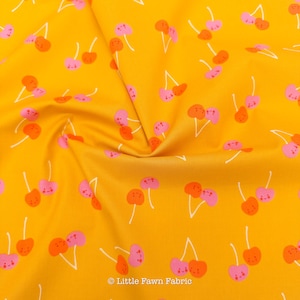 Ruby Star Society Trinketry Cherry Friends Goldenrod Fabric | Melody Miller Cute Cherry Print | Quilting Cotton Half Yard or Yard