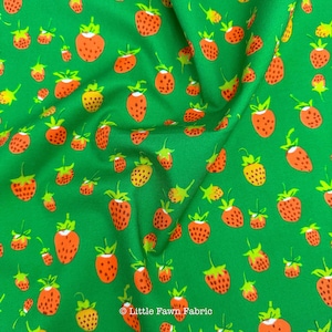 Heather Ross Strawberries Fabric Green | Studio Edit for Windham Fabrics | Cute Strawberry Cotton Quilt Fabric by the Yard