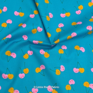 Ruby Star Society Trinketry Cherry Friends Bright Blue Fabric | Melody Miller Cute Cherry Print | Quilting Cotton Half Yard or Yard