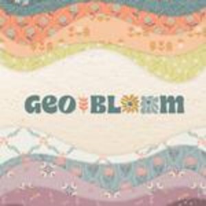 May include: A colorful, layered design with a wavy pattern in shades of orange, peach, teal, and purple. The text "geo BLOOM" is centered, with the word "geo" in a teal font and "BLOOM" in a floral design.