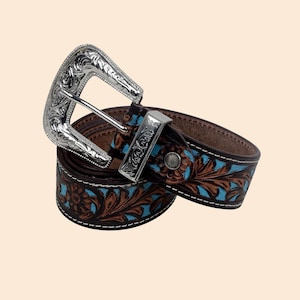 Turquoise Hand-Tooled Leather Belt