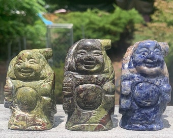 Buddha Carving | Crystals, Polished, Natural Gemstones, Sodalite, Clear Quartz, Dragons Blood Jasper