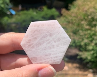 Rose Quartz Coasters | Crystals, Golden Healer, Plates, Charging, Polished Gemstones, Natural, Pink, Gift, slabs, carvings, hexagon