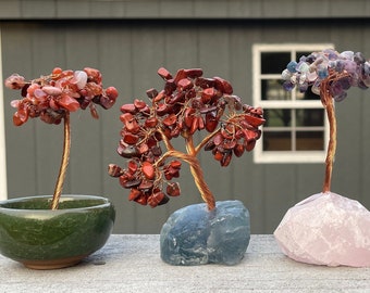 Crystal Tree of Life, Chip Trees, Crystal, Raw, Rough Stone, Red Jasper, Carnelian, Fluorite, Tiger's Eye, Rose Quartz, Christmas Tree, Gift