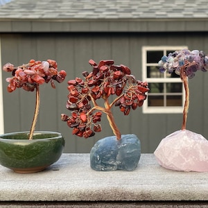 Crystal Tree of Life, Chip Trees, Crystal, Raw, Rough Stone, Red Jasper, Carnelian, Fluorite, Tiger&#39;s Eye, Rose Quartz, Christmas Tree, Gift