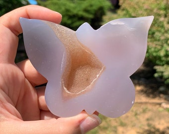 Druzy Agate Butterfly Carving | Crystals, Polished, Natural Gemstones, Animal Carving, Druzy, Agate