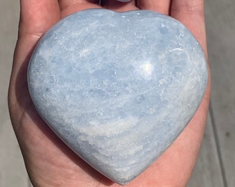 Blue Calcite Crystal Hearts | Palm Stone, Worry Stone, Gemstones, Tumbles, Flash, Silver Sheens, Points, Towers, Flames, Free Forms, Rocks