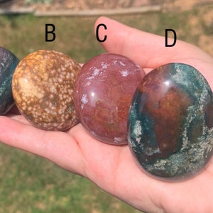 Ocean Jasper Crystal Palm Stones | Natural, Polished Gemstones, Worry Stone, Pocket Stone, Orbicular, Orbs, Quartz, Sea Jasper, Druzy