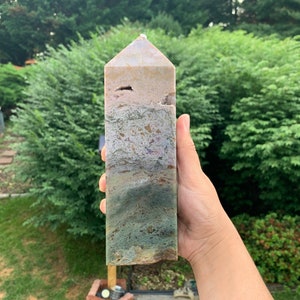 Druzy Moss Agate Large Tower | Crystals, Points, Free Forms, Gemstones, Flames, Natural Stones