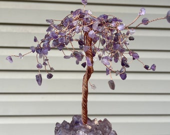 Amethyst Crystal Tree of Life, Chip Trees, Crystal, Raw, Rough Stone Base, Christmas Tree, Gift, Large Weeping Willow