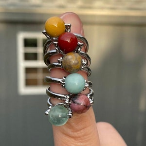 Crystal Fidget Rings (Adjustable) | Spinning Ball, Gemstone, Jewelry, Crystal Jewelry, Natural Stone, Rose Quartz, Tiger’s Eye, Labradorite