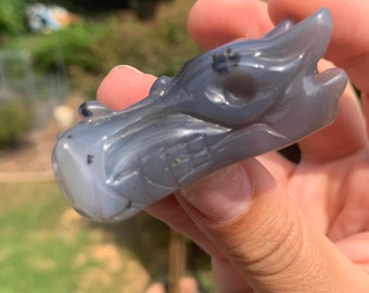 Agate Dragon Skull Crystal Carving | Crystals, Natural Gemstones, Polished Stones, Palm Stones.