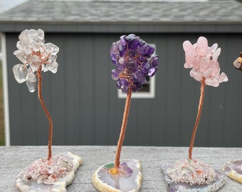 Crystal Tree of Life, Chip Trees, Raw Rough Stone, Aventurine, Mixed Chakra, Tiger's Eye, Clear Rose Quartz, Amethyst Christmas Gift