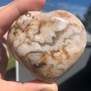 Cherry Flower Agate Crystal Heart Carvings Druzy | Natural Stones, Flash, Polished Gemstones, Stress Relief, Worry Stone, Pocket Stone