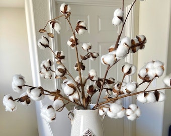 5 WHITE COTTON STEMS | 24" Tall Artificial Flowers | Rustic Home Decor | Wedding Centerpiece | Easter Decor