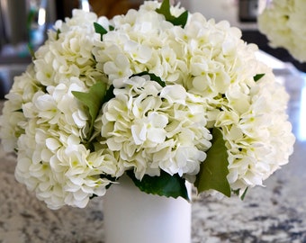 WHITE HYDRANGEAS 18"H Real Touch Artificial Flower | Wedding Florals | Boho Kitchen Summer Home Decor | Gift for Mom | Birthday Gift