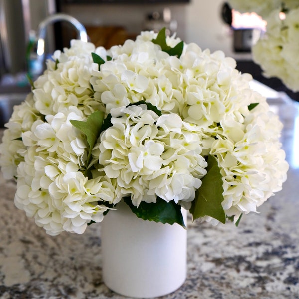 WHITE HYDRANGEAS 18"H Real Touch Artificial Flower | Wedding Florals | Boho Kitchen Summer Home Decor | Gift for Mom | Birthday Gift