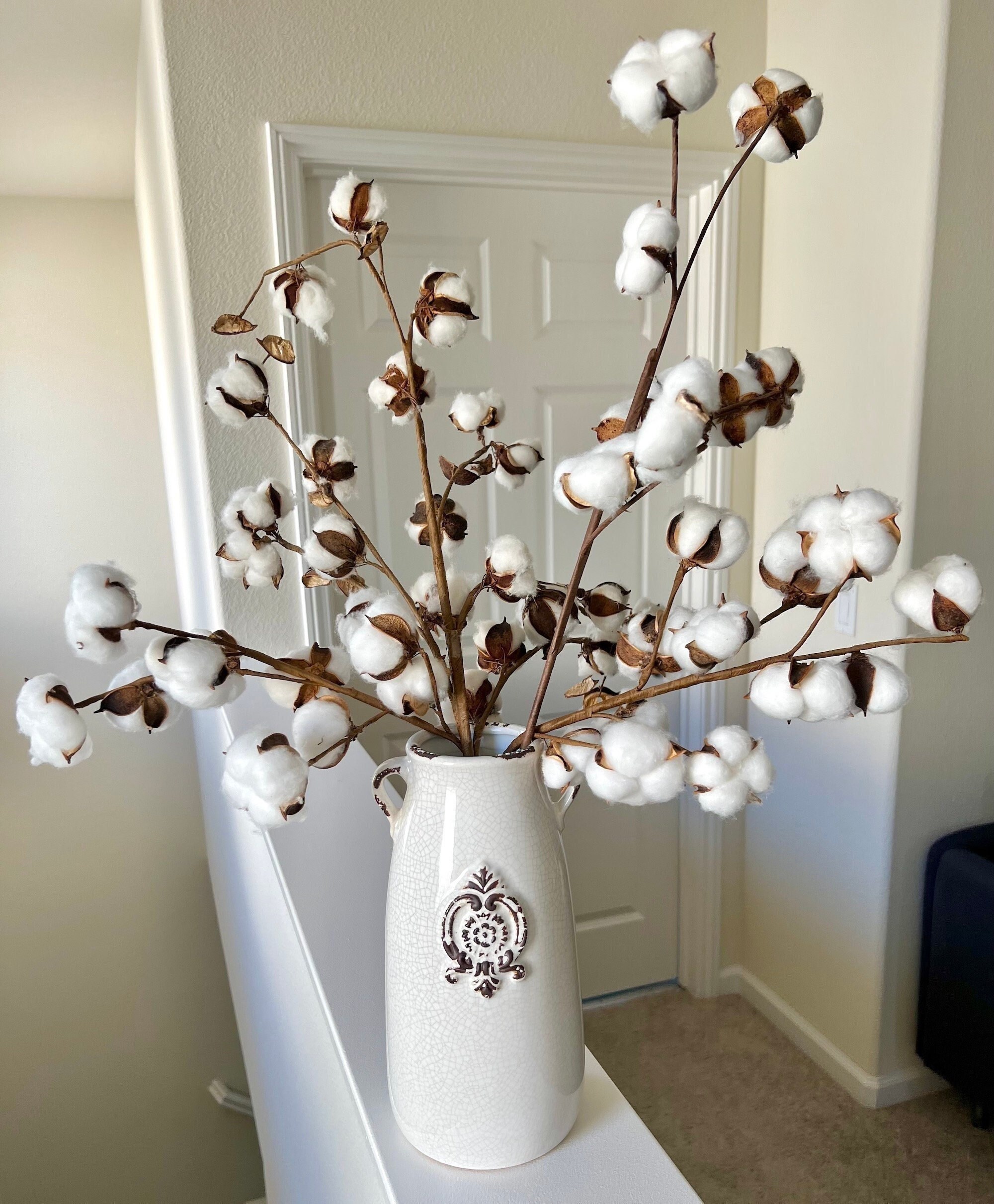 5pcs Cotton Stem Decor, 20 Balls Farmhouse Blossom Stems リアル
