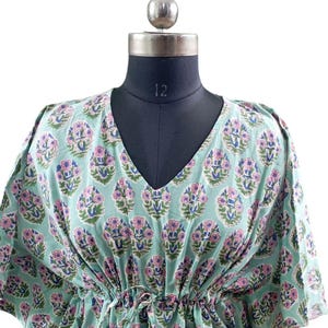 Hand Block Printed Cotton Kaftan: Boho Lounge Dress, Ethical Resort Wear