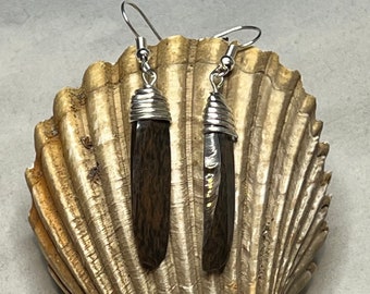 Red and black obsidian blade dangle earrings