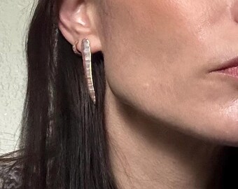 Pink flint ridge pressure blade earrings with a little bit of gold sparkle