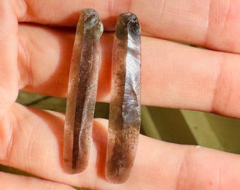 Silver sheen obsidian blade earrings