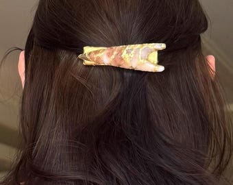 Pokadot Jasper concave base point hair clip with gold accent paint