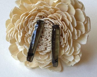 translucent obsidian blade earrings with gold paint accents