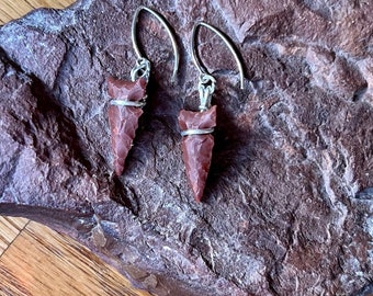 Red jasper arrowhead dangle earrings