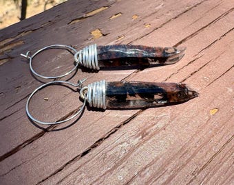 Tri-flow obsidian blade dangle earrings