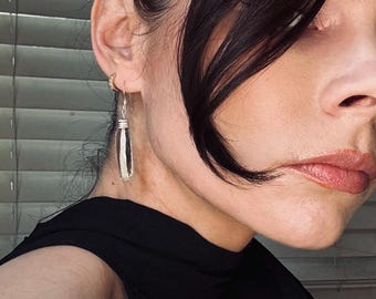 Obsidian Blade Earrings with Real Silver Paint, Sterling Silver Hooks