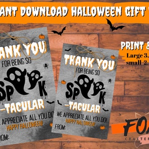 Printable teacher hallowen tag, Halloween teacher appreciation, classroom halloween gift tag ghost pumpkin treat bags label