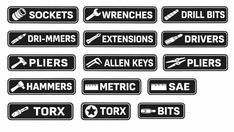 Tool Box Labels | Vinyl Sticker Set | Garage Organization | Mechanic ...