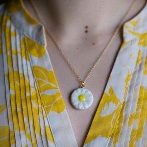 Daisy Porcelain Pendant Necklace   •  Handmade  •  Hand-Painted  •  Sculpted  •  Charm Necklace  •  Miniature Ceramics  •  Flower Art