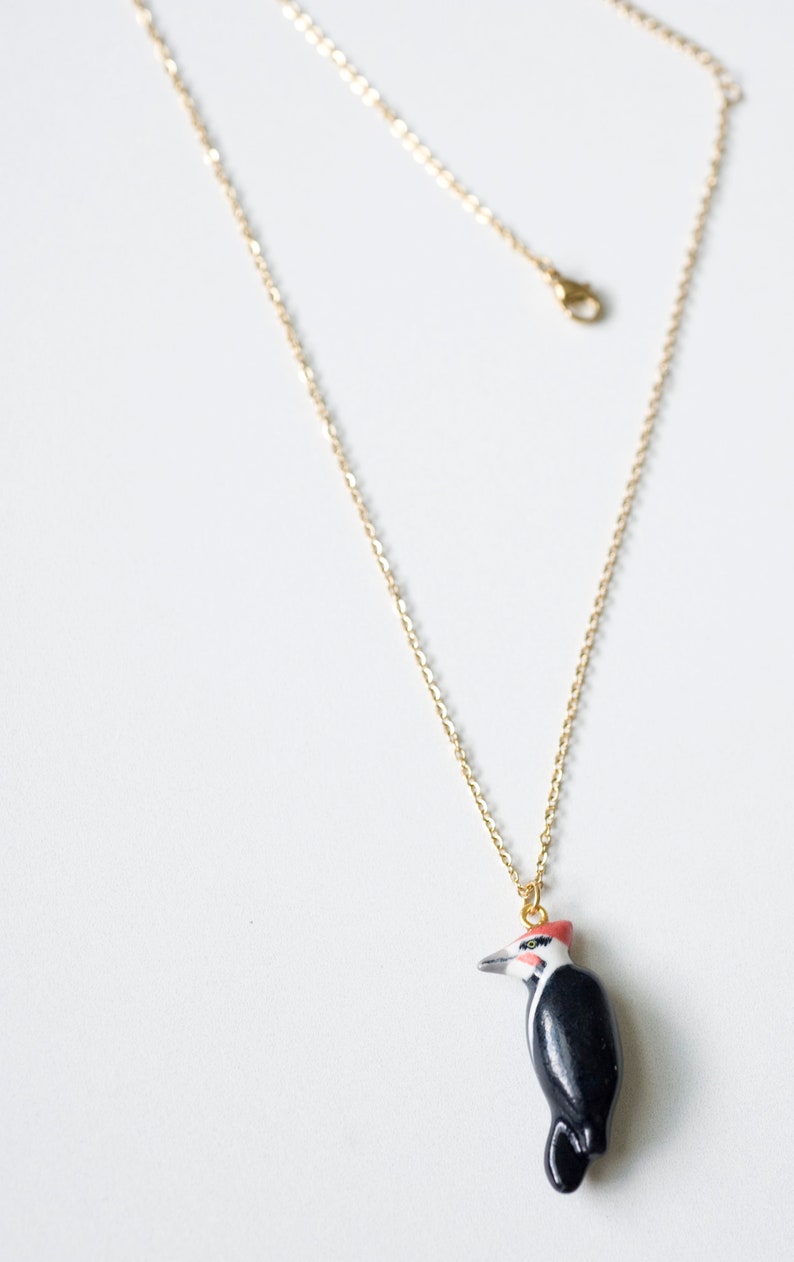 Pileated Woodpecker Porcelain Pendant Necklace Handmade Hand-painted