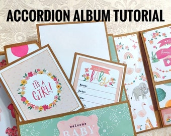 Gatefold Accordion Album Tutorial | Cutting & Scoring Guide PDF + VIDEO TUTORIALS | Baby first year album | 14 pages | Start to Finish