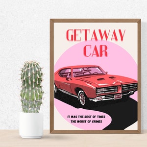 Getaway Car Lyric Poster | Wall Art | Vintage Car Print | Multiple Sizes