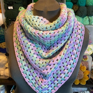 Granny Square Triangle Scarf | Handmade Crochet Scarf | Granny Stitch Shawl |