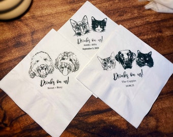 Custom Illustrated Dog Wedding Napkins, Custom Pet Wedding Napkins, Custom Paper Napkins, Custom Engagement Napkins, Personalized Napkins
