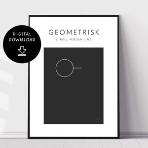 1 of 3 'Circle Meets Line' Geometric Print Series, Dark Grey Minimalist Wall Art, Contemporary Gallery Wall Print, Digital Download