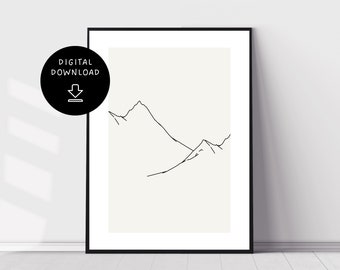 Neutral Mountain Minimal Line Drawing Print, Minimalist Mountain Abstract Art Print, Contemporary Gallery Wall, Digital Download