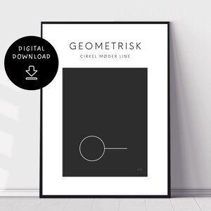 3 of 3 'Circle Meets Line' Geometric Print Series, Dark Grey Minimalist Wall Art, Contemporary Gallery Wall Print, Digital Download