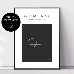 2 of 3 'Circle Meets Line' Geometric Print Series, Dark Grey Minimalist Wall Art, Contemporary Gallery Wall Print, Digital Download