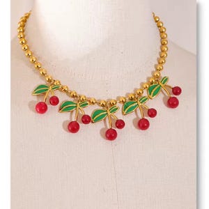 Cherry Charm  Necklace Trendy Fashion Stainless Steel