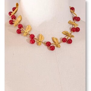 Cherry Charm  Necklace Trendy Fashion Stainless Steel